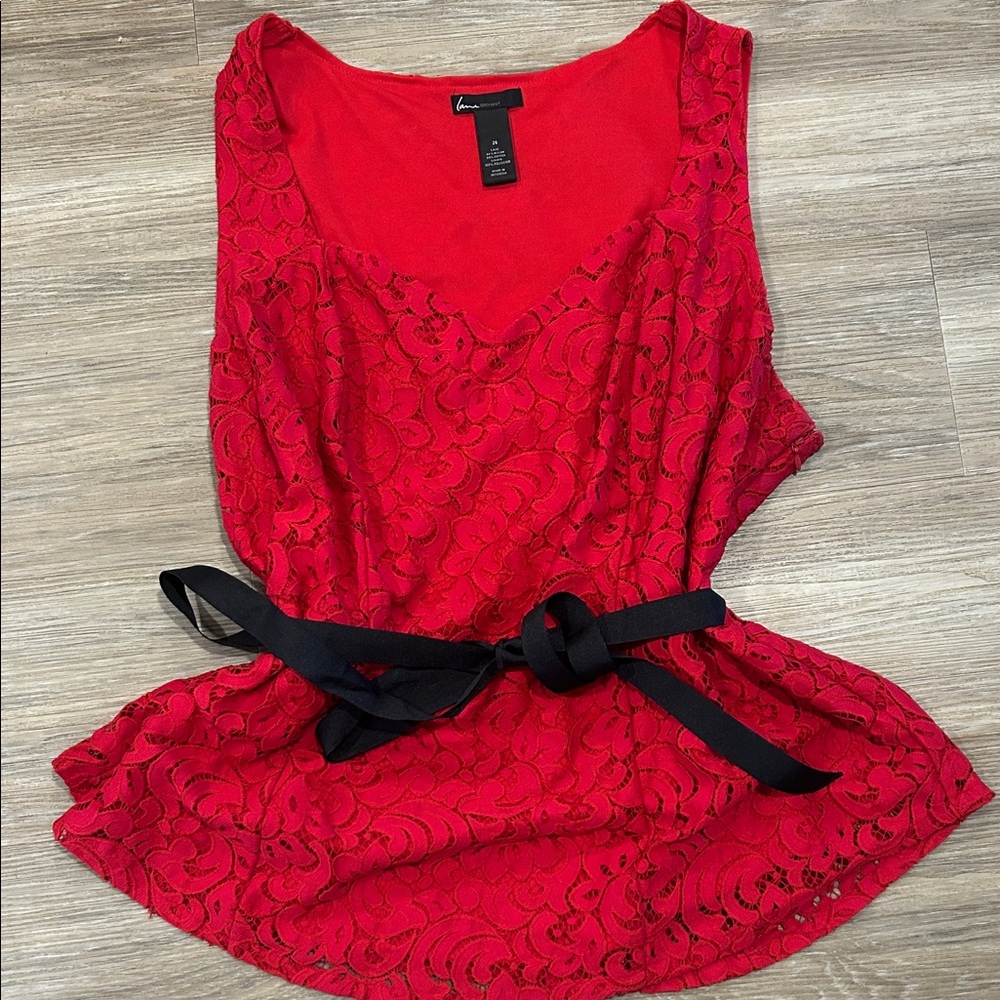 Lane Bryant Red Lace Tank Top with Black Belt